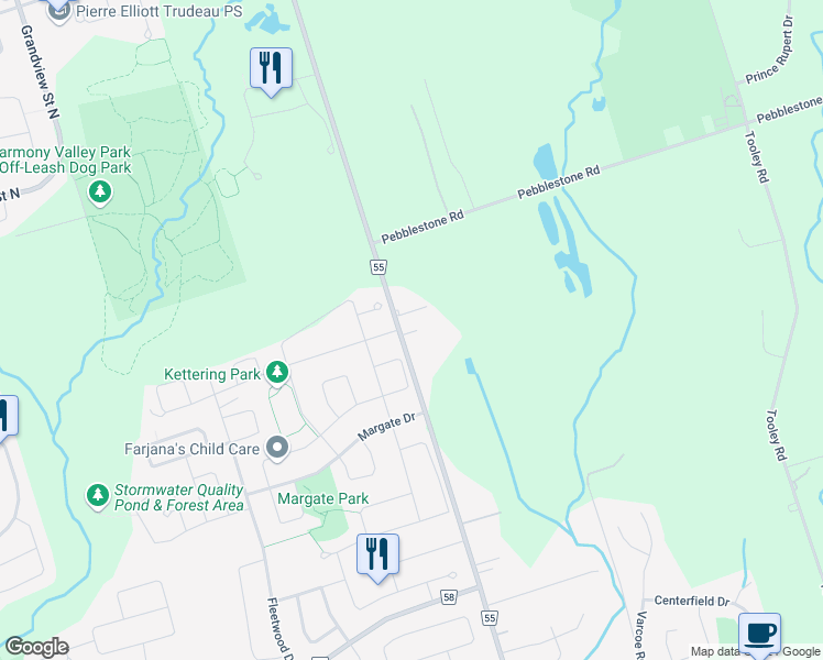 map of restaurants, bars, coffee shops, grocery stores, and more near in Oshawa