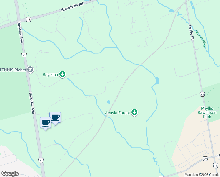 map of restaurants, bars, coffee shops, grocery stores, and more near 33 Country Heights Drive in Richmond Hill