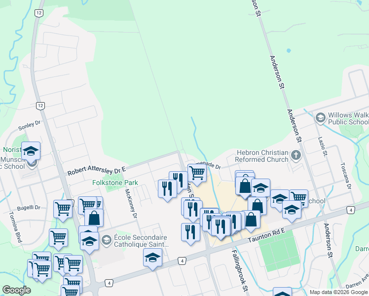 map of restaurants, bars, coffee shops, grocery stores, and more near in Whitby