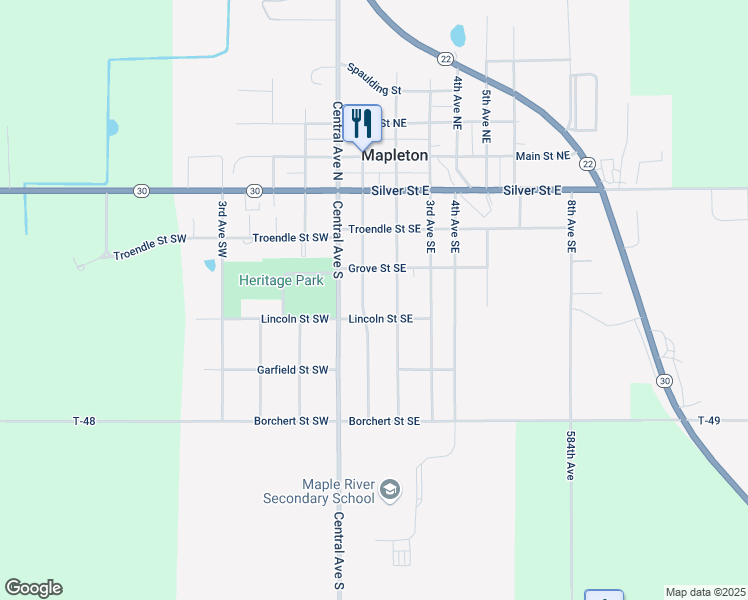 map of restaurants, bars, coffee shops, grocery stores, and more near 305 1st Avenue Southeast in Mapleton