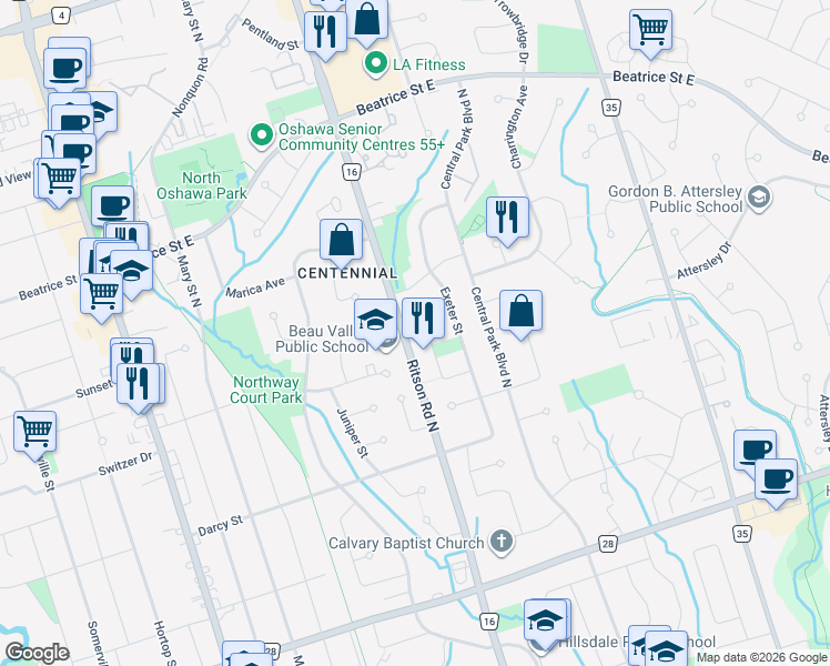 map of restaurants, bars, coffee shops, grocery stores, and more near 929 Ritson Road North in Oshawa