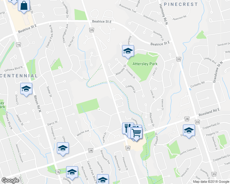 map of restaurants, bars, coffee shops, grocery stores, and more near 855 Durham Regional Road 35 in Oshawa