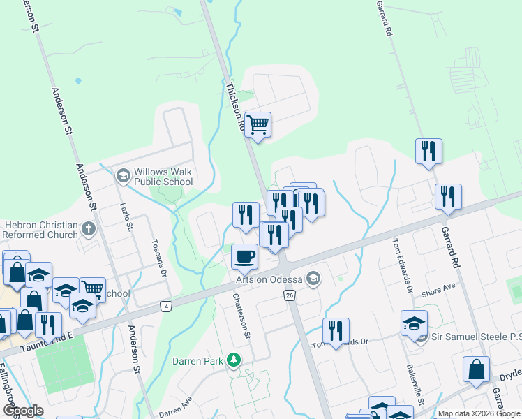 map of restaurants, bars, coffee shops, grocery stores, and more near in Whitby