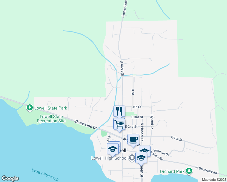 map of restaurants, bars, coffee shops, grocery stores, and more near 507 North Moss Street in Lowell