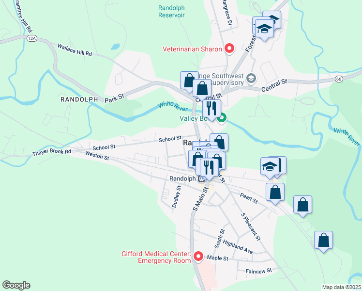 map of restaurants, bars, coffee shops, grocery stores, and more near 14 Summer Street in Randolph