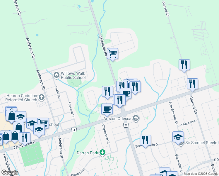 map of restaurants, bars, coffee shops, grocery stores, and more near in Whitby