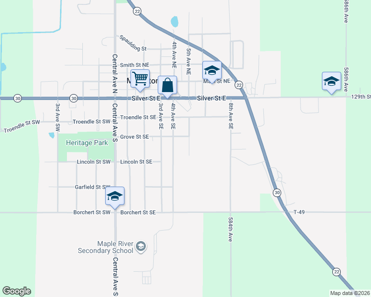 map of restaurants, bars, coffee shops, grocery stores, and more near 306 5th Avenue Southeast in Mapleton