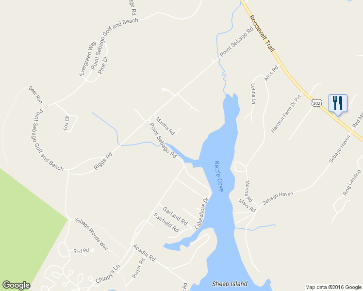 map of restaurants, bars, coffee shops, grocery stores, and more near 35 Martha Road in Casco