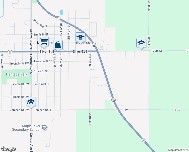 map of restaurants, bars, coffee shops, grocery stores, and more near 101 Brian Court in Mapleton