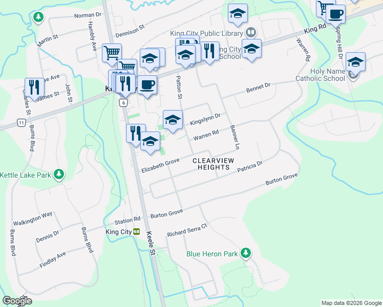 map of restaurants, bars, coffee shops, grocery stores, and more near 178 Patton Street in King City