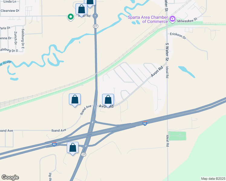 map of restaurants, bars, coffee shops, grocery stores, and more near 1517 Catherine Street in Sparta