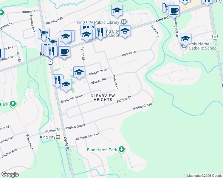 map of restaurants, bars, coffee shops, grocery stores, and more near 226 Banner Lane in King City