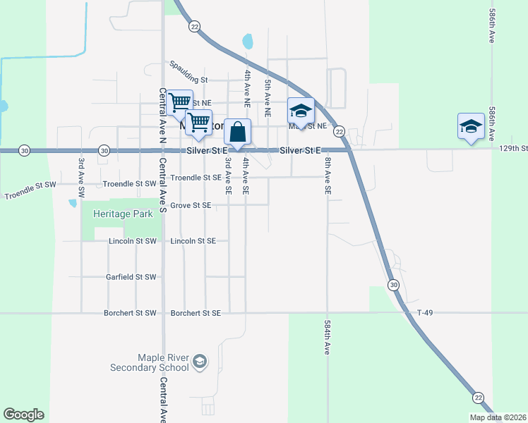 map of restaurants, bars, coffee shops, grocery stores, and more near 306 5th Avenue Southeast in Mapleton