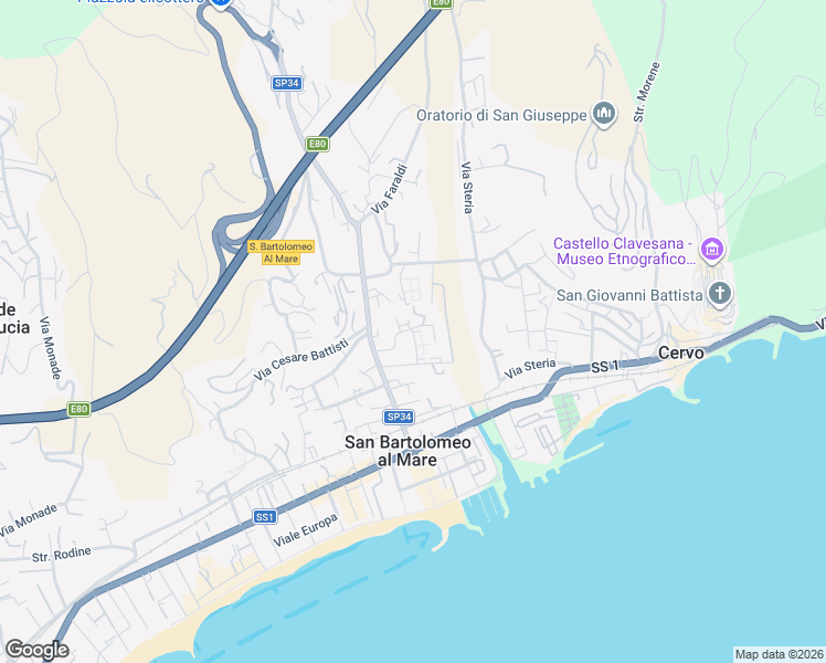 map of restaurants, bars, coffee shops, grocery stores, and more near 7 Via Alessandro Manzoni in San Bartolomeo al Mare