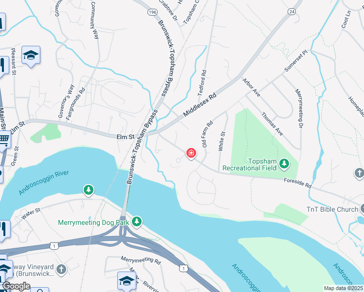 map of restaurants, bars, coffee shops, grocery stores, and more near 3 Apple Tree Lane in Topsham