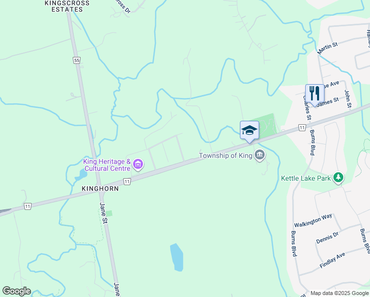 map of restaurants, bars, coffee shops, grocery stores, and more near 9 Peter Glass Road in King City
