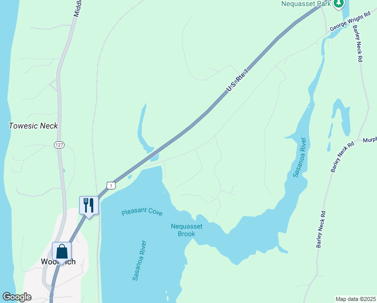 map of restaurants, bars, coffee shops, grocery stores, and more near 46 George Wright Road in Woolwich