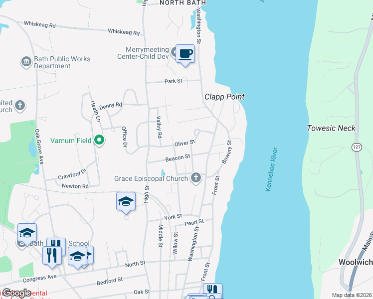 map of restaurants, bars, coffee shops, grocery stores, and more near 54 Oliver Street in Bath