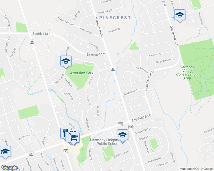 map of restaurants, bars, coffee shops, grocery stores, and more near 797 Bennett Crescent in Oshawa