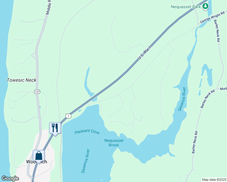 map of restaurants, bars, coffee shops, grocery stores, and more near 46 George Wright Road in Woolwich