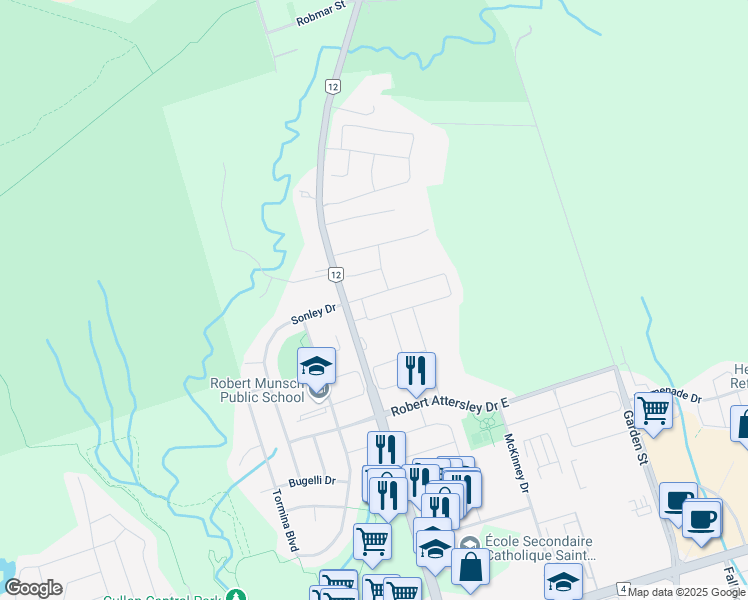 map of restaurants, bars, coffee shops, grocery stores, and more near 21 Sleepy Hollow Place in Whitby