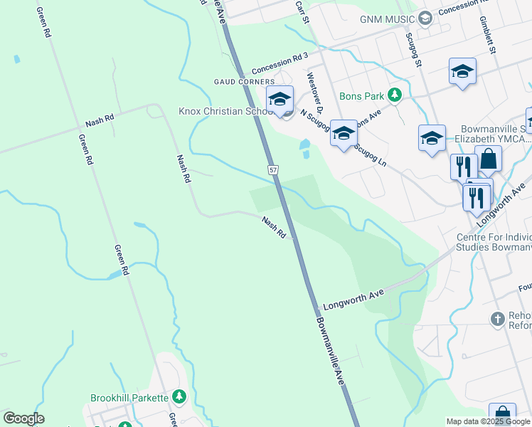 map of restaurants, bars, coffee shops, grocery stores, and more near 2510 Nash Road in Bowmanville