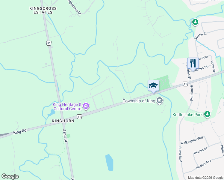 map of restaurants, bars, coffee shops, grocery stores, and more near 21 James Stokes Court in King City