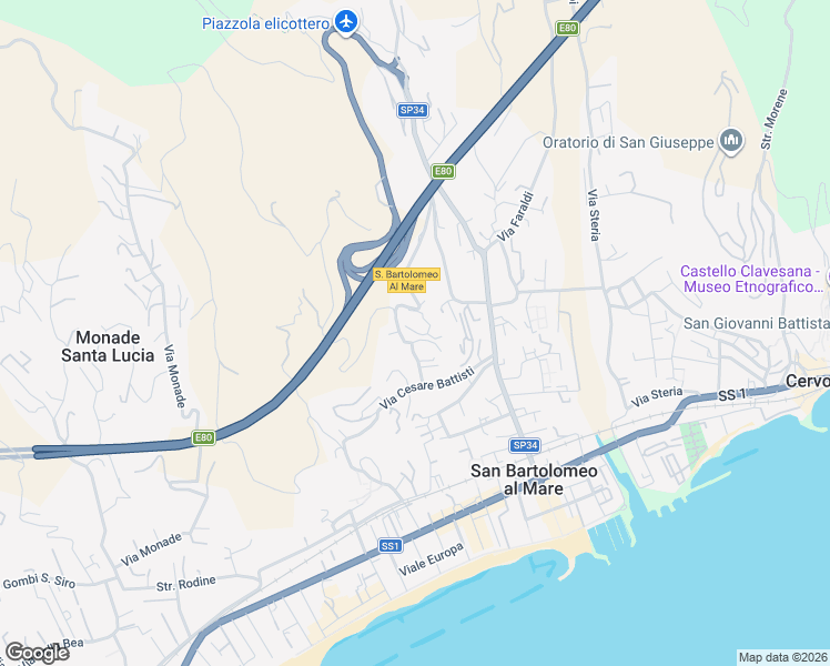 map of restaurants, bars, coffee shops, grocery stores, and more near 15 Piazza Sant'Anna in San Bartolomeo al Mare