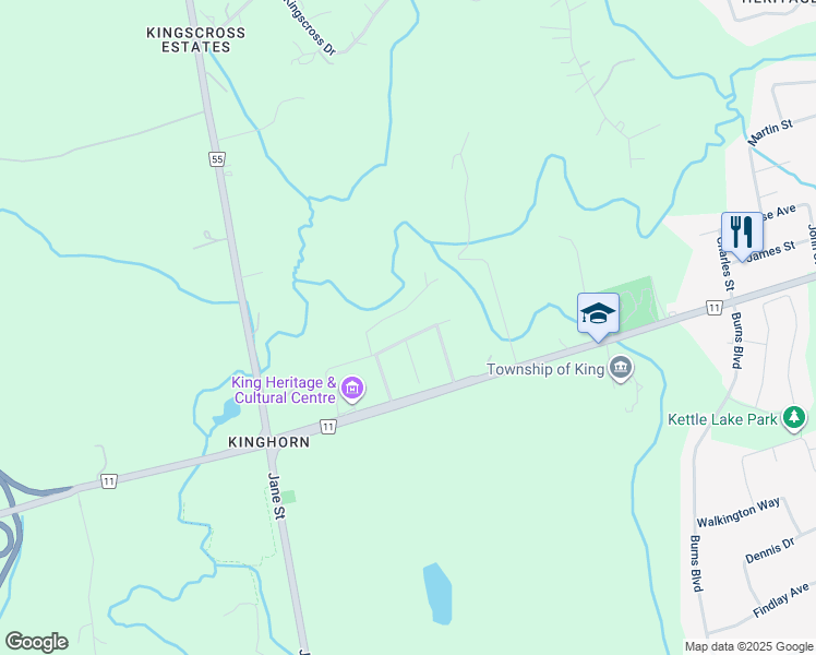 map of restaurants, bars, coffee shops, grocery stores, and more near 9 Peter Glass Road in King City
