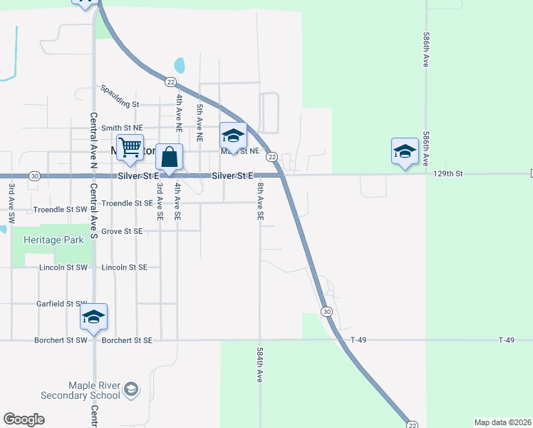 map of restaurants, bars, coffee shops, grocery stores, and more near 205 8th Avenue Northeast in Mapleton