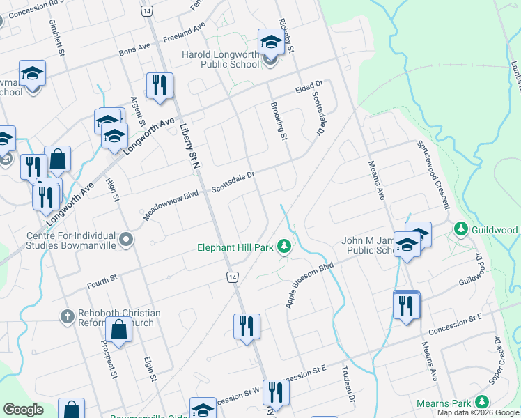 map of restaurants, bars, coffee shops, grocery stores, and more near 274 Swindells Street in Bowmanville