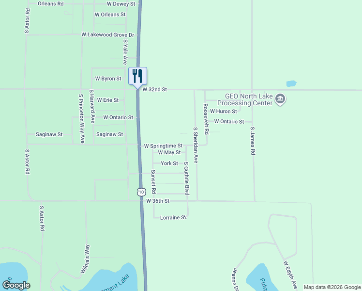 map of restaurants, bars, coffee shops, grocery stores, and more near 2323 West Springtime Street in Baldwin