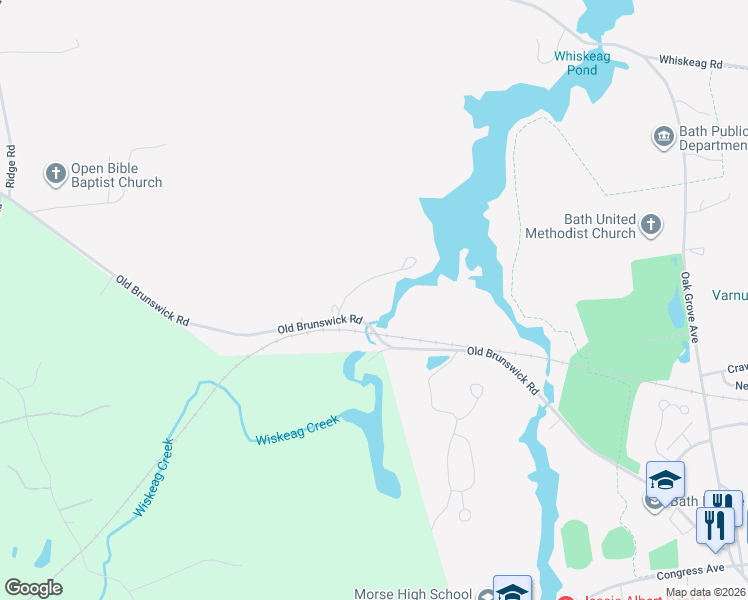 map of restaurants, bars, coffee shops, grocery stores, and more near 15 Creekside Lane in Bath