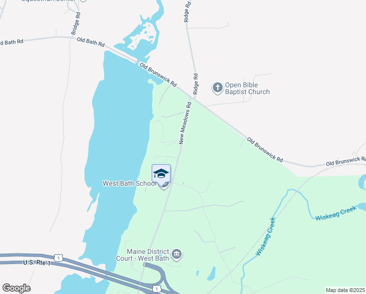 map of restaurants, bars, coffee shops, grocery stores, and more near 145 New Meadows Road in West Bath