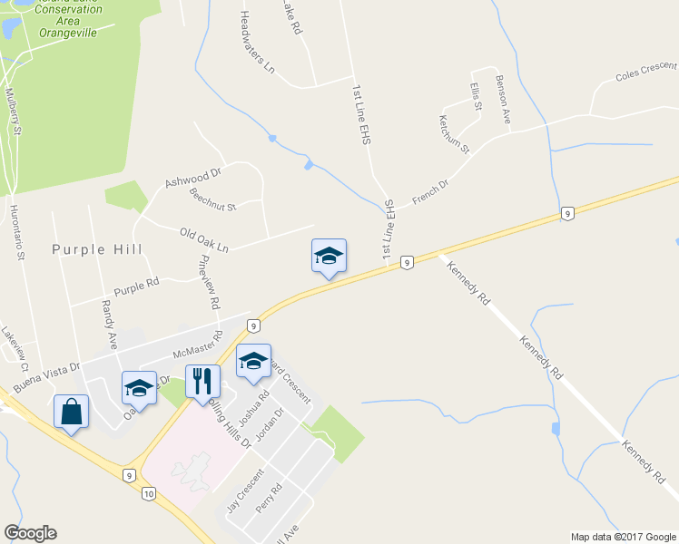map of restaurants, bars, coffee shops, grocery stores, and more near 207117 Ontario 9 in Mono