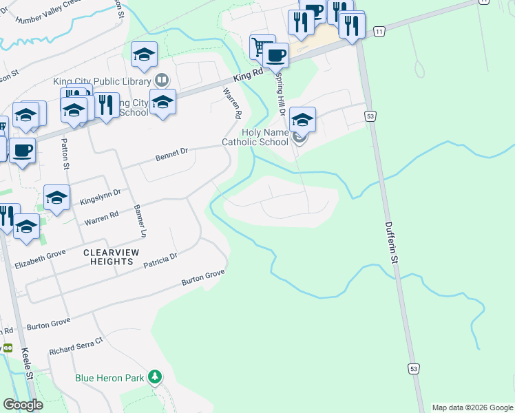 map of restaurants, bars, coffee shops, grocery stores, and more near 1 Ria Court in King City