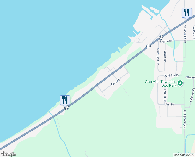 map of restaurants, bars, coffee shops, grocery stores, and more near 7400 Port Austin Road in Caseville