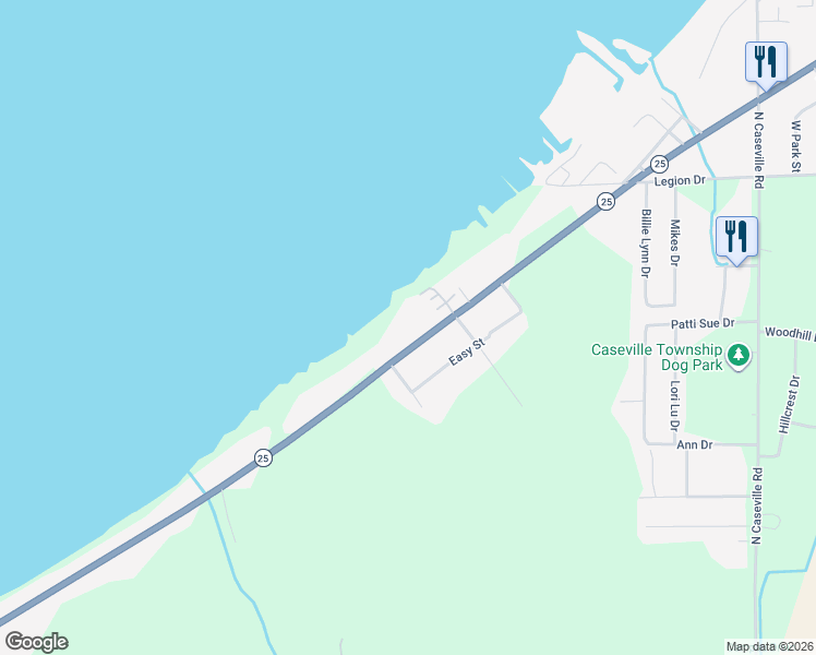 map of restaurants, bars, coffee shops, grocery stores, and more near 7400 Port Austin Road in Caseville