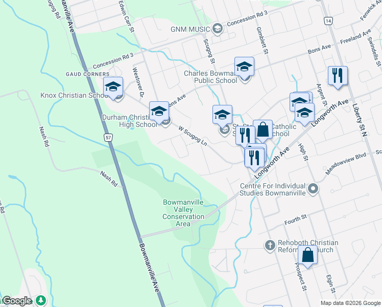 map of restaurants, bars, coffee shops, grocery stores, and more near 31 Terry Crescent in Clarington