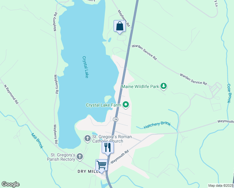 map of restaurants, bars, coffee shops, grocery stores, and more near 319 Shaker Road in Gray