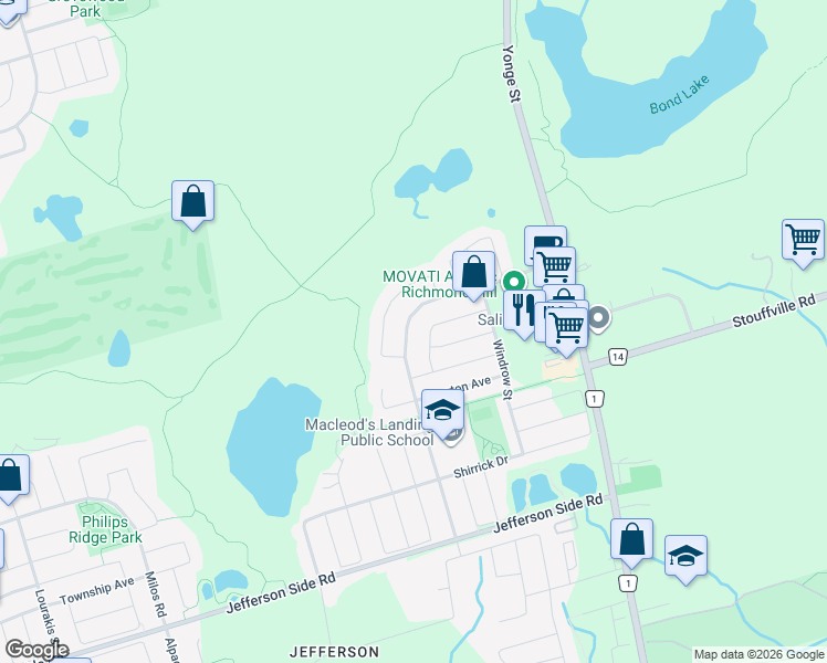 map of restaurants, bars, coffee shops, grocery stores, and more near in Richmond Hill