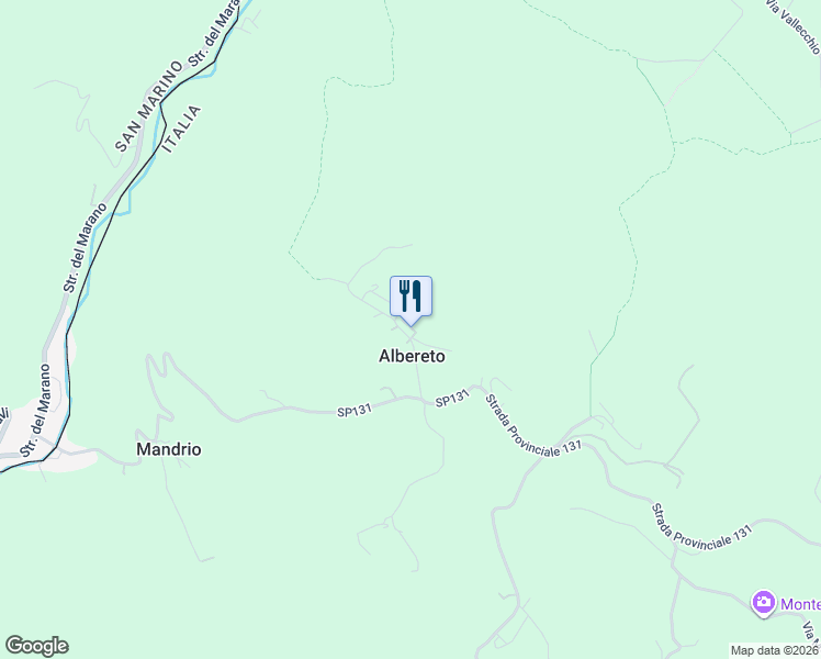 map of restaurants, bars, coffee shops, grocery stores, and more near 2A Via Castello in Albereto