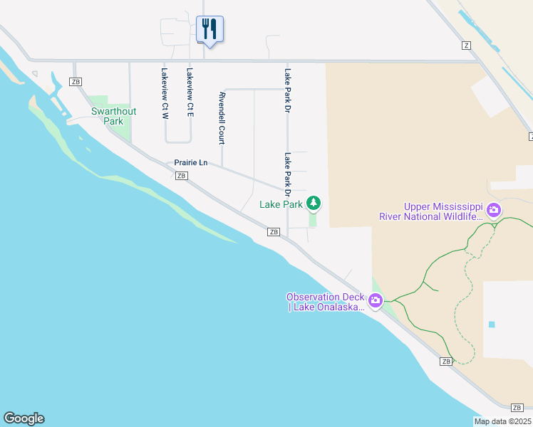 map of restaurants, bars, coffee shops, grocery stores, and more near N5717 Lake Park Drive in Onalaska