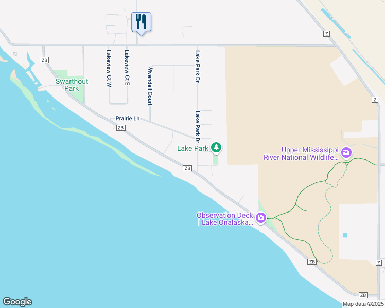 map of restaurants, bars, coffee shops, grocery stores, and more near N5717 Lake Park Drive in Onalaska