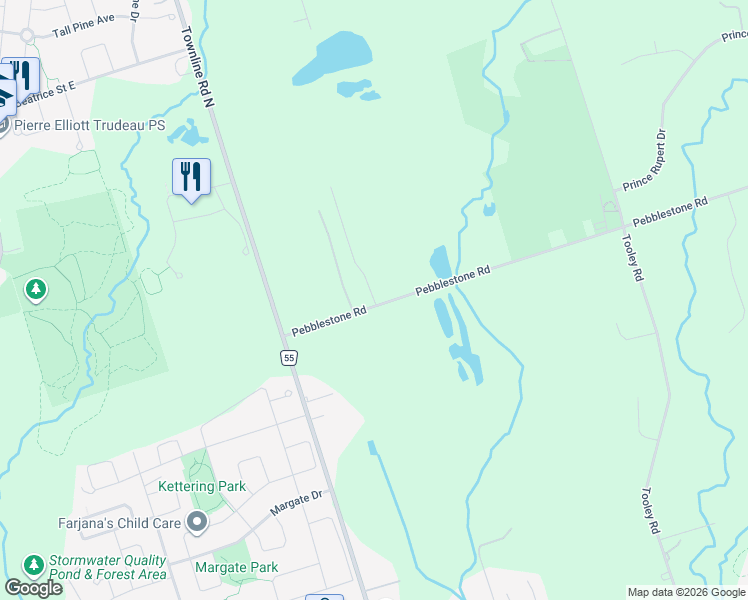 map of restaurants, bars, coffee shops, grocery stores, and more near 1444 Pebblestone Road in Courtice