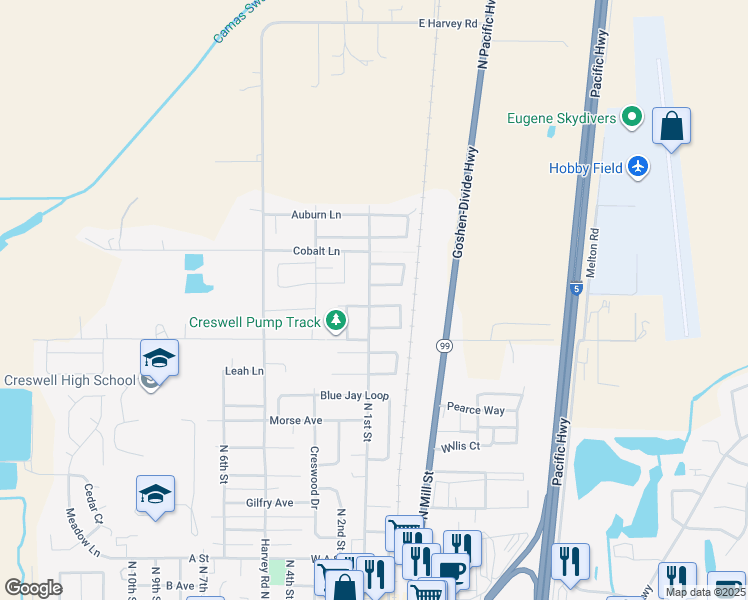 map of restaurants, bars, coffee shops, grocery stores, and more near 96 Honer Loop in Creswell