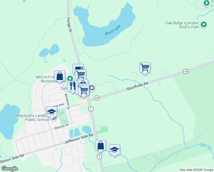map of restaurants, bars, coffee shops, grocery stores, and more near 79 Muirhead Crescent in Richmond Hill
