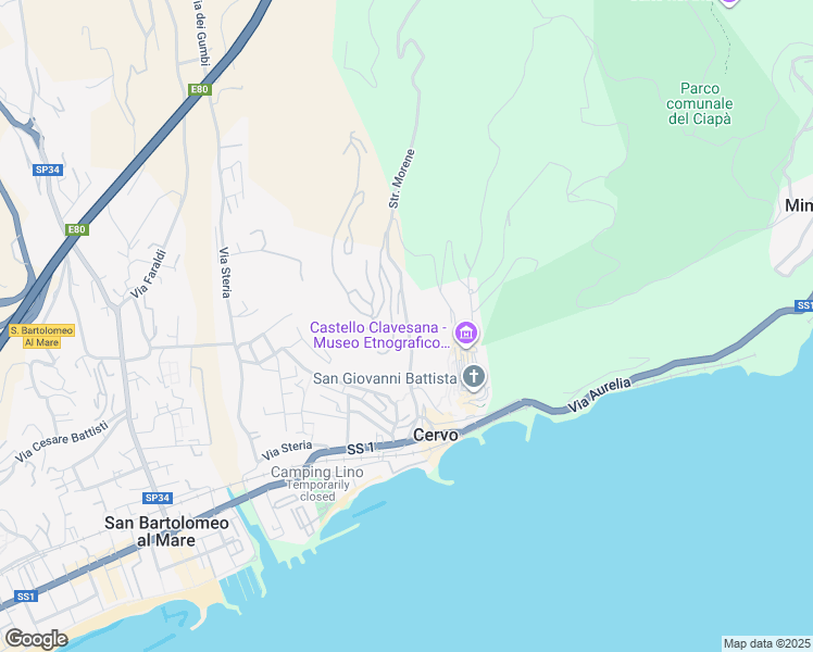 map of restaurants, bars, coffee shops, grocery stores, and more near 20A Via Solitario delle Alpi in Cervo