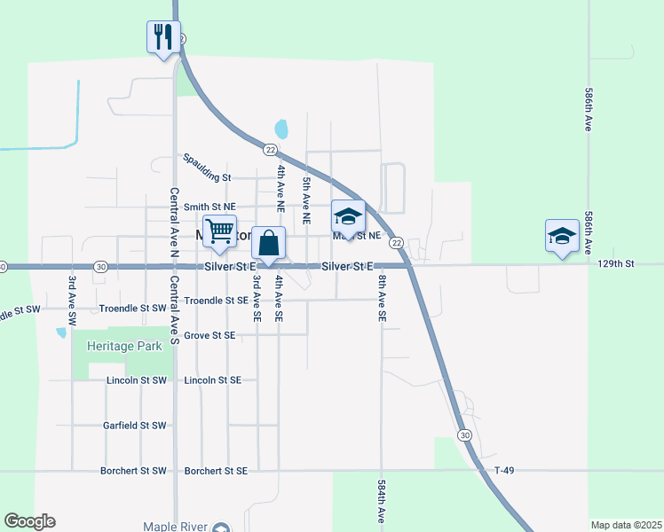 map of restaurants, bars, coffee shops, grocery stores, and more near 101 6th Avenue Northeast in Mapleton