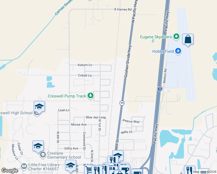 map of restaurants, bars, coffee shops, grocery stores, and more near 41 Sandalwood Loop in Creswell